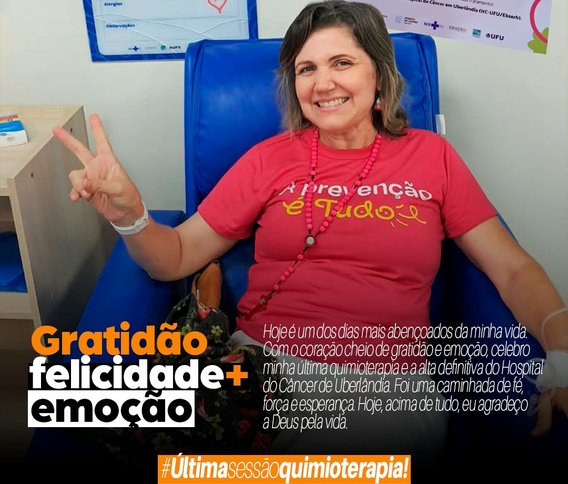 Vereadora Nara Abgail celebra última sessão de quimioterapia e alta definitiva do Hospital do Câncer de Uberlândia
